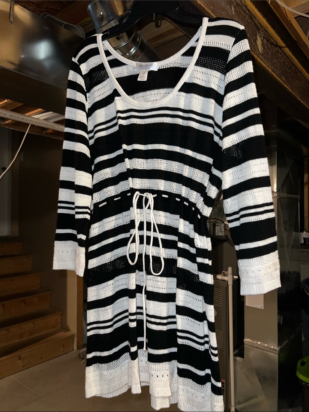 Motherhood Maternity Black and White Striped Knit Drawstring Tunic
